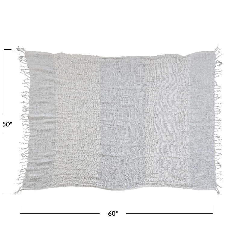 Queen - size blankets for standard - sized bedsQueen - size blankets for standard - sized bedsWoven Linen Throw Blanket with Stripes and Fringe - Cream - 60.0"L x 50.0"W x 0.3"H