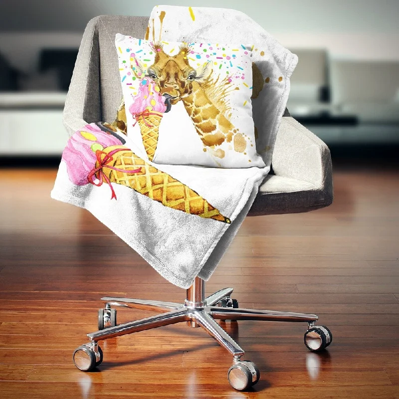 Linen blankets with a rustic and textured lookLinen blankets with a rustic and textured lookDesignart 'Giraffe Eating Ice Cream Watercolor' Contemporary Animal Throw Blanket