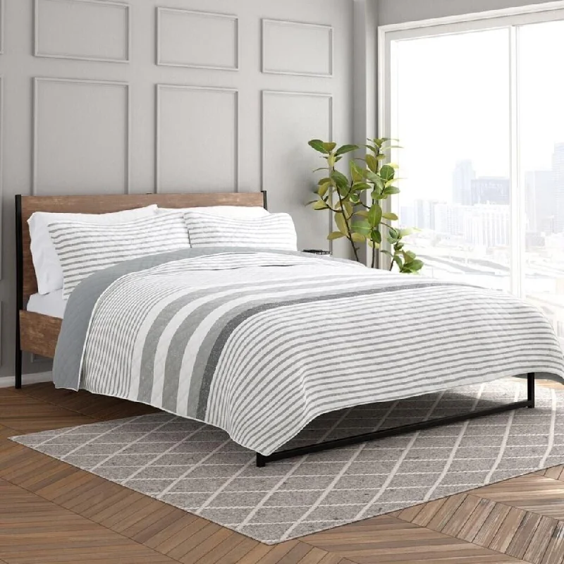 Queen - size blankets for standard - sized bedsQueen - size blankets for standard - sized beds3pc King/Cal King Quilted Coverlet Set Reversible Stripes Light Grey
