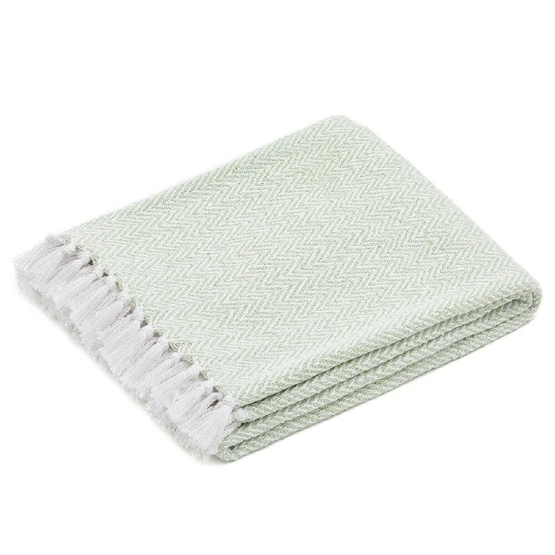 Chenille blankets with a thick and fuzzy textureChenille blankets with a thick and fuzzy textureAmericanflat 50x60 Throw Blanket, 100% Cotton with Fringe, Light Green and White Herringbone