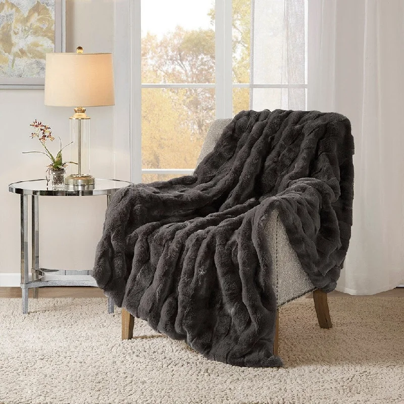 King - size blankets to cover large beds comfortablyKing - size blankets to cover large beds comfortablyGrey Faux Fur Throw Textured Basket Weave Pattern Machine Washable