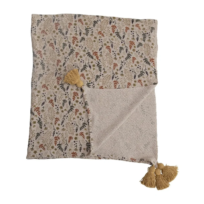 Linen blankets with a rustic and textured lookLinen blankets with a rustic and textured lookWoven Recycled Cotton Blend Printed Throw Blanket with Neutral Floral Pattern and Tassels Linen blankets with a rustic and textured lookLinen blankets with a rustic and textured lookWoven Recycled Cotton Blend Printed Throw Blanket with Neutral Floral Pattern and Tassels