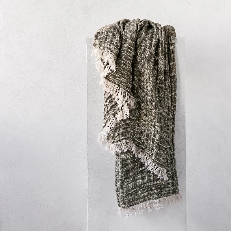 Queen - size blankets for standard - sized bedsCrush Linen Throw Blanket - Armee Melange