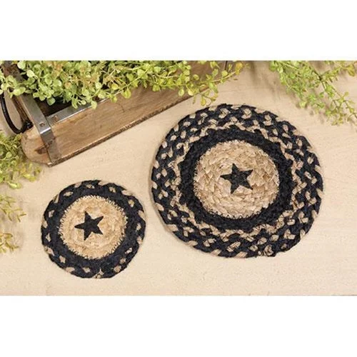 Bed skirts with a vintage - inspired patternBraided Black Star Jute Coaster