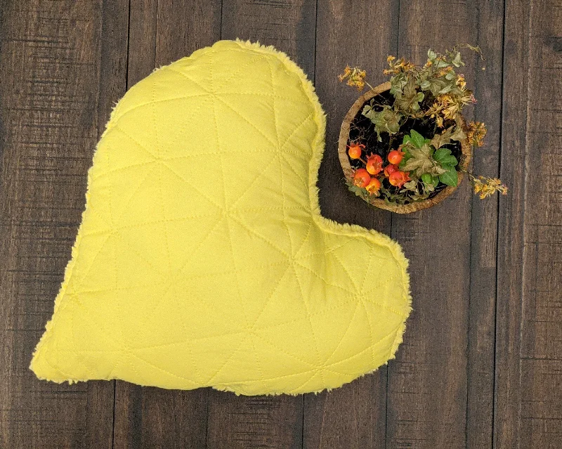 Bolster Pillows for Sofa DecorationDaDa Bedding Hand-Made Cozy Yellow Romantic Valentine Heart Shaped Throw Pillow - 16” x 14”