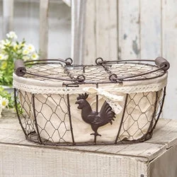 Linen bed skirts for a natural and rustic feelFabric Lined Chicken Wire Rooster Picnic Basket