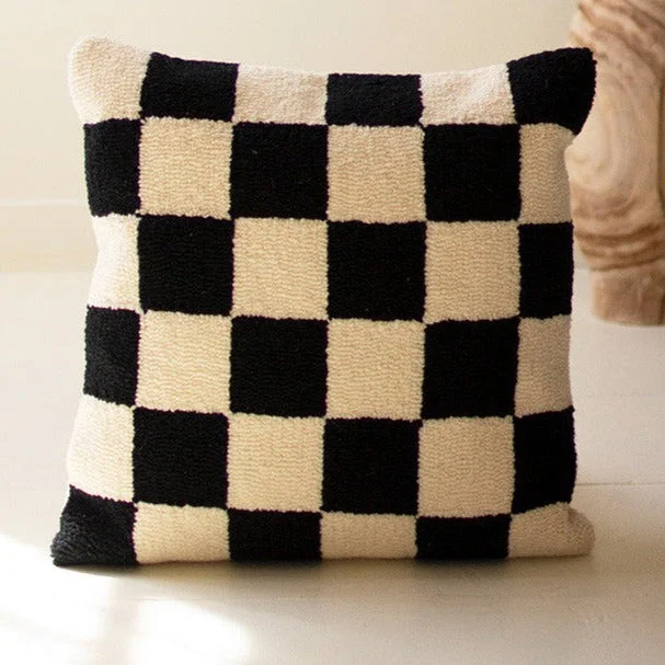 Back Support Pillows for Office ChairsCheckered Black & White Hand Hooked Pillow