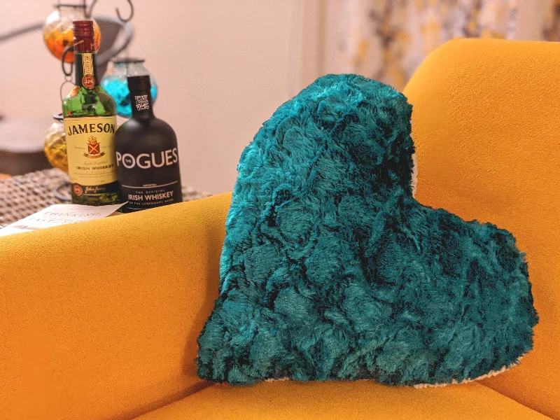 Firm Pillows for Side SleepersDaDa Bedding Lucky Irish Teal Green Faux Fur Heart Shaped Throw Pillow - 16” x 14”