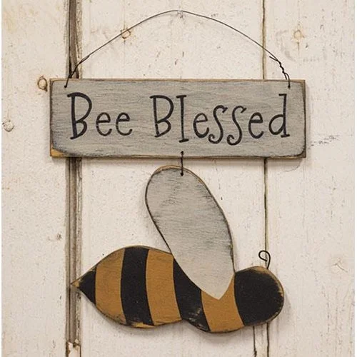 Bed skirts with a child - friendly printBee Blessed Hanging Bee Sign