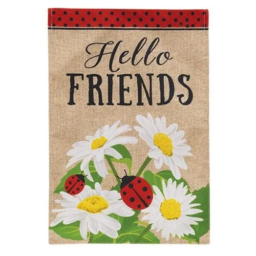 Floral - printed bed skirts for a feminine touchHello Friends Daisies and Ladybugs Burlap Garden Flag Floral - printed bed skirts for a feminine touchHello Friends Daisies and Ladybugs Burlap Garden Flag