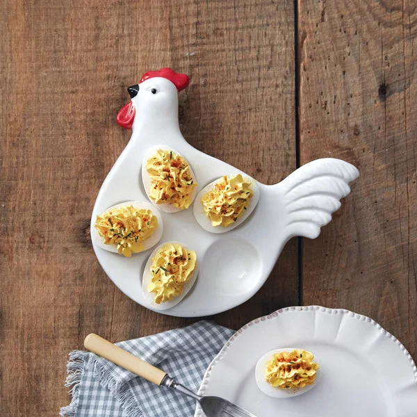 Checkered bed skirts for a classic patternRooster Deviled Egg Platter