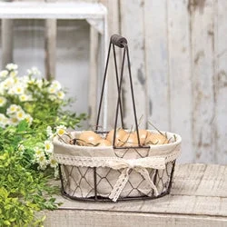 Bed skirts with a tie - back design for adjustabilityFabric Lined Chicken Wire Oval Basket w/Lace Bow & Handle
