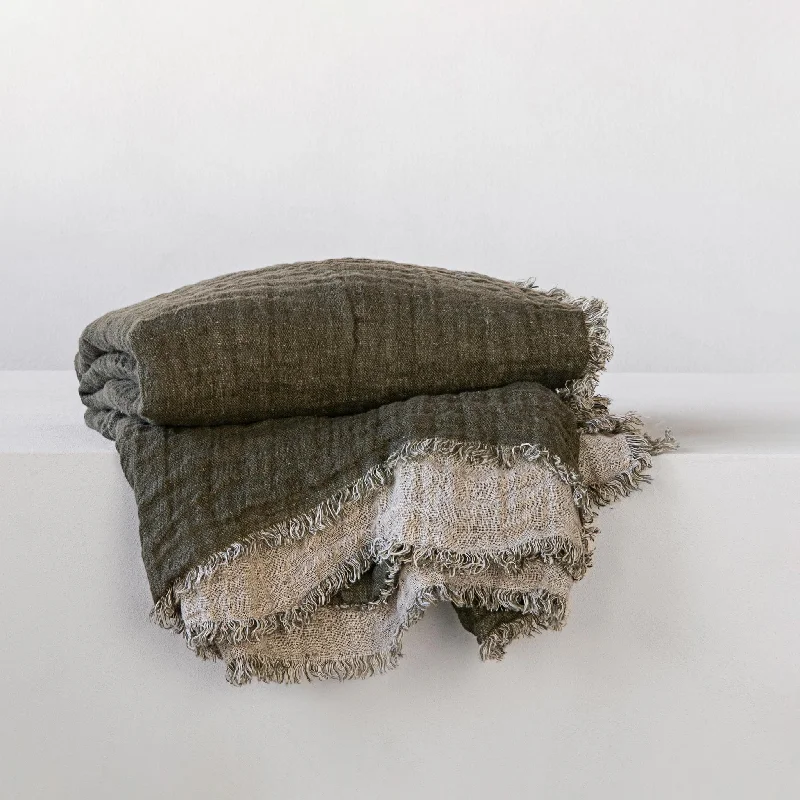 Rayon from bamboo blankets for a silky and breathable feelCrush Double Linen Throw Blanket - Armee/Sable