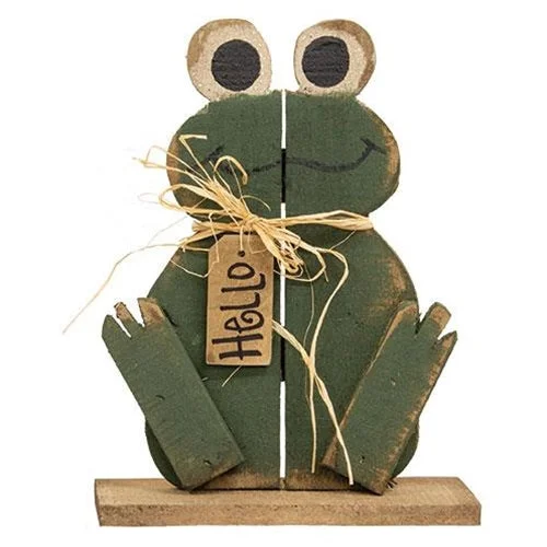 Checkered bed skirts for a classic pattern"Hello" Sitting Rustic Wood Froggy on Base Checkered bed skirts for a classic pattern"Hello" Sitting Rustic Wood Froggy on Base