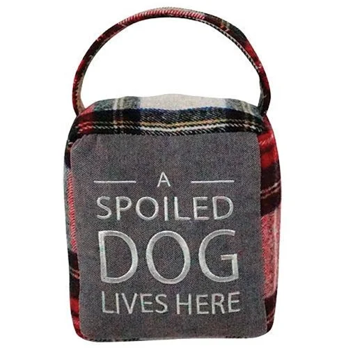 Bed skirts with a country - style patternRed & Gray Plaid "A Spoiled Dog Lives Here" Doorstop Bed skirts with a country - style patternRed & Gray Plaid "A Spoiled Dog Lives Here" Doorstop