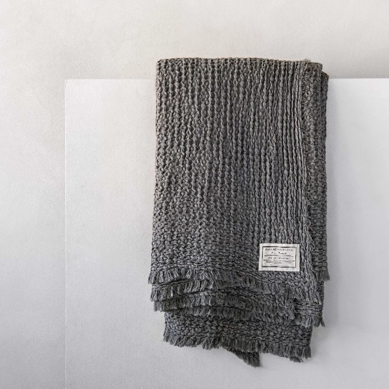 Linen blankets with a rustic and textured lookFlocca Linen Blanket - Tempest