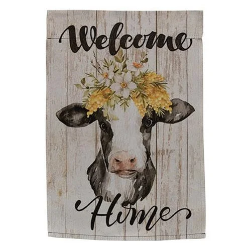 Bed skirts in neutral colors for easy pairingWelcome Home Cow Portrait Garden Flag