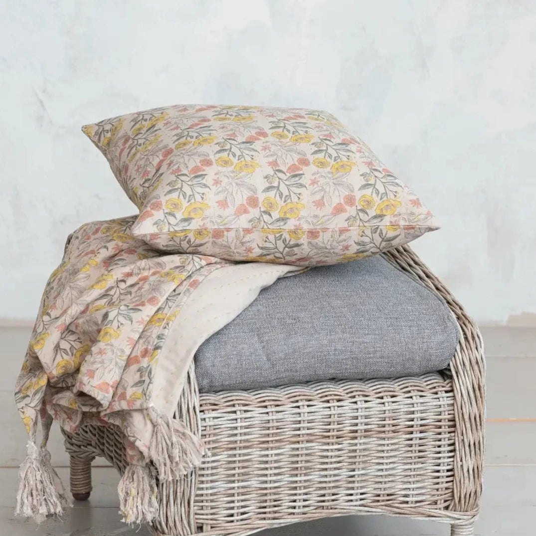 Velvet Pillows for a Touch of EleganceCotton Chambray Floral Pillow With Kantha Stitch Velvet Pillows for a Touch of EleganceCotton Chambray Floral Pillow With Kantha Stitch