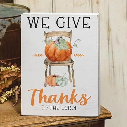 Bed skirts with a multi - colored patternWe Give Thanks Pumpkins & Chair Box Sign