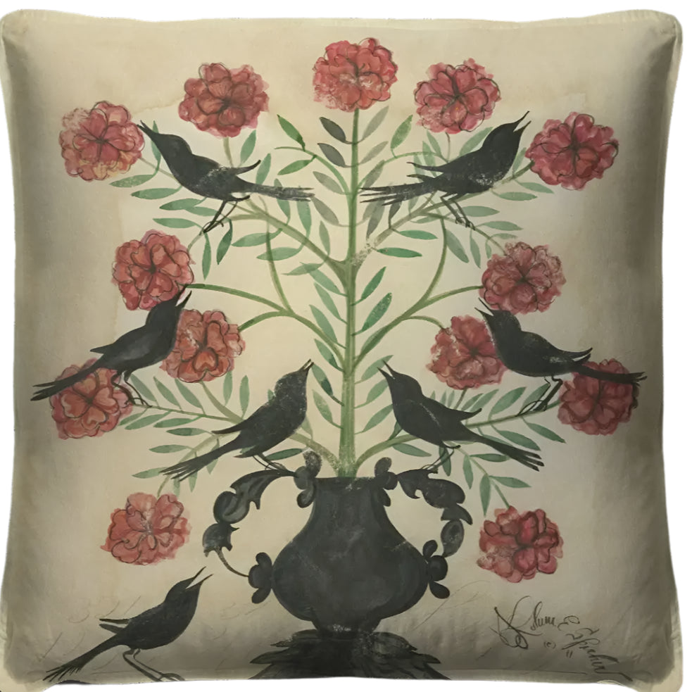 Lumbar Support Pillows for Car SeatsBlack Birds In Pink Flowers Throw Pillow
