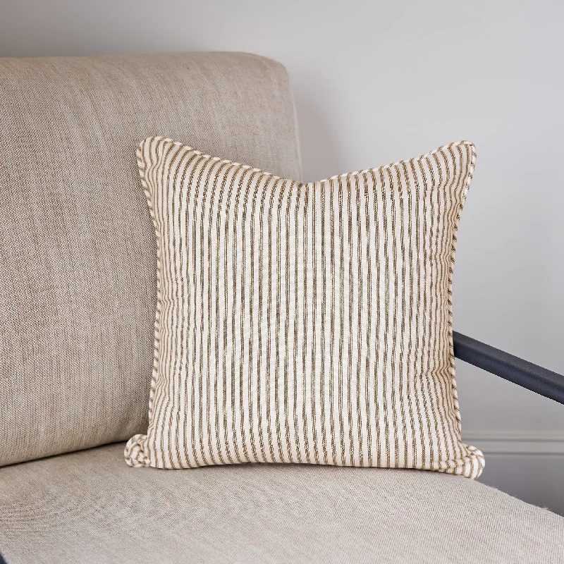 Square Pillows for Modern Home DecorBrown Ticking Stripe Throw Pillow Cover