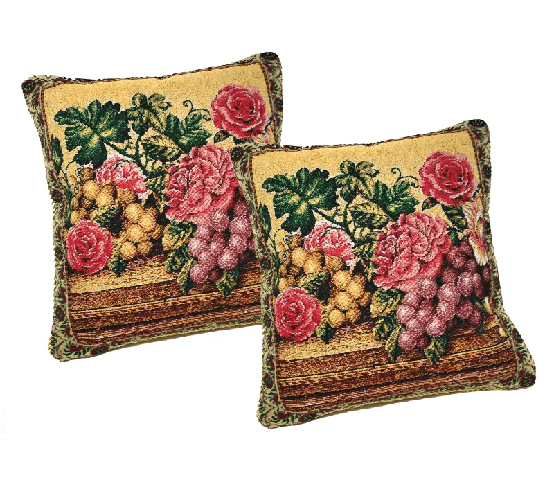 Travel Pillows for Long JourneysDaDa Bedding Set of 2-Pieces Parade Fruit & Roses Garden Tapestry Throw Pillow Covers w/ Inserts - 18" x 18"