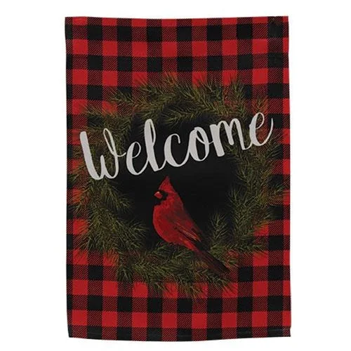 Bed skirts with a tropical print for a vacation - inspired feelWelcome Cardinal Buffalo Check Garden Flag Bed skirts with a tropical print for a vacation - inspired feelWelcome Cardinal Buffalo Check Garden Flag