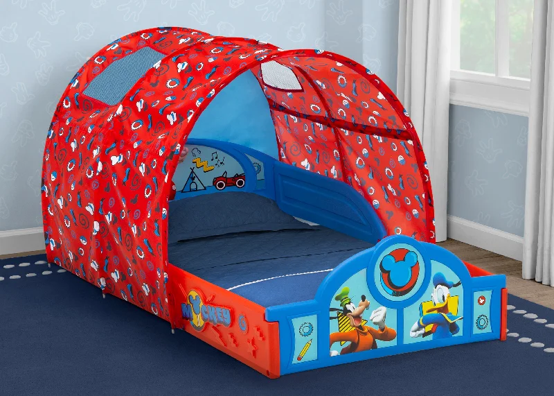 Gel - infused memory foam mattresses for cooler sleepMickey Mouse Sleep and Play Toddler Bed with Tent
