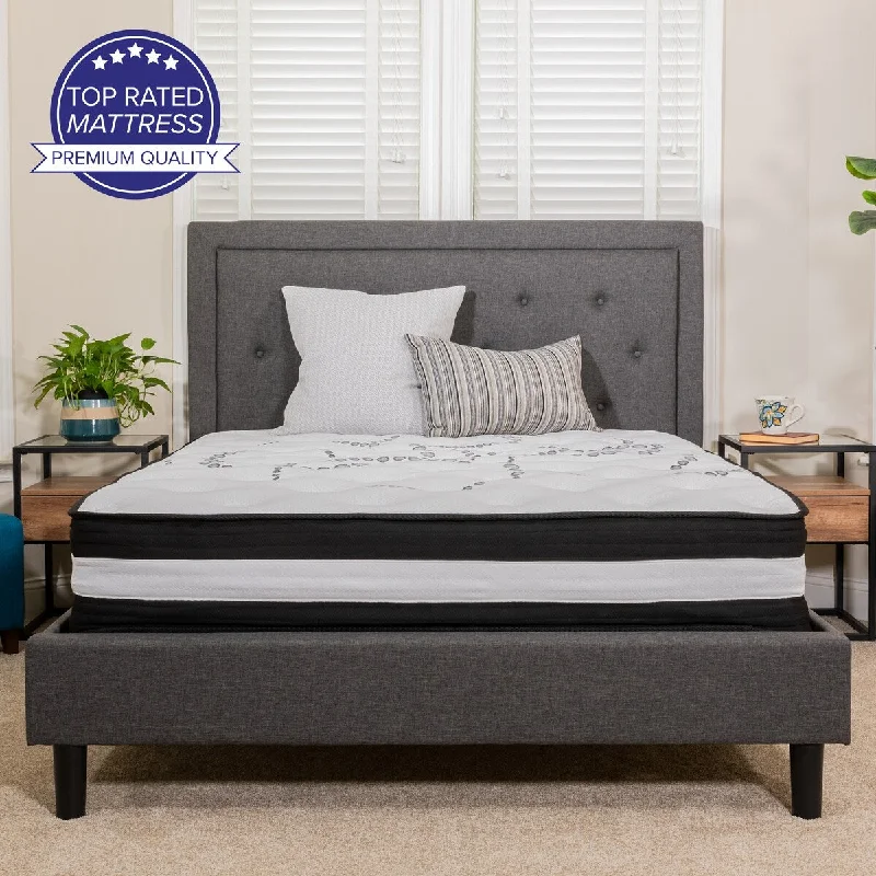 Bamboo - charcoal infused mattresses for odor absorption12" Foam and Pocket Spring Mattress, Mattress in a Box - Premium Mattress - White