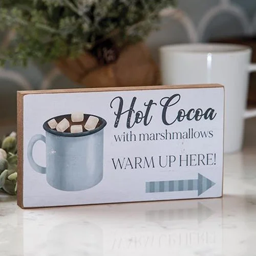 Bed skirts with a satin finish for a shiny appearanceHot Cocoa With Marshmallows Block Sign