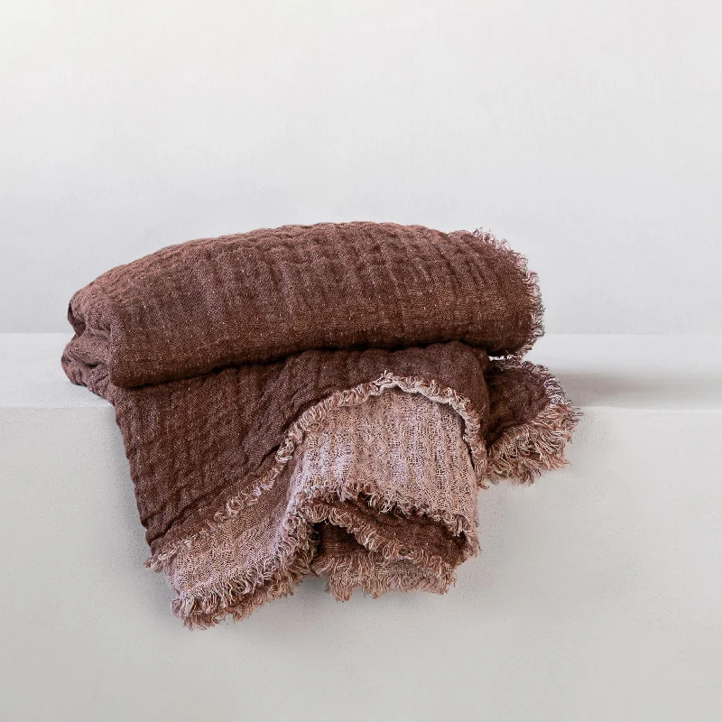 Linen blankets with a rustic and textured lookCrush Double Linen Throw Blanket - Floss/Moro