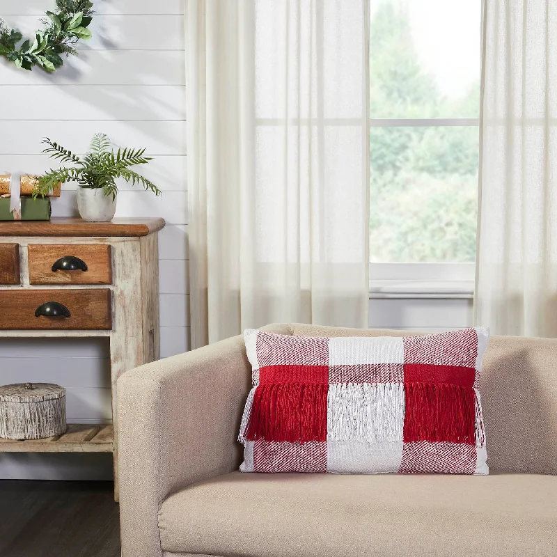 Plush Pillows for a Cozy BedAnnie Red Check Fringed Pillow