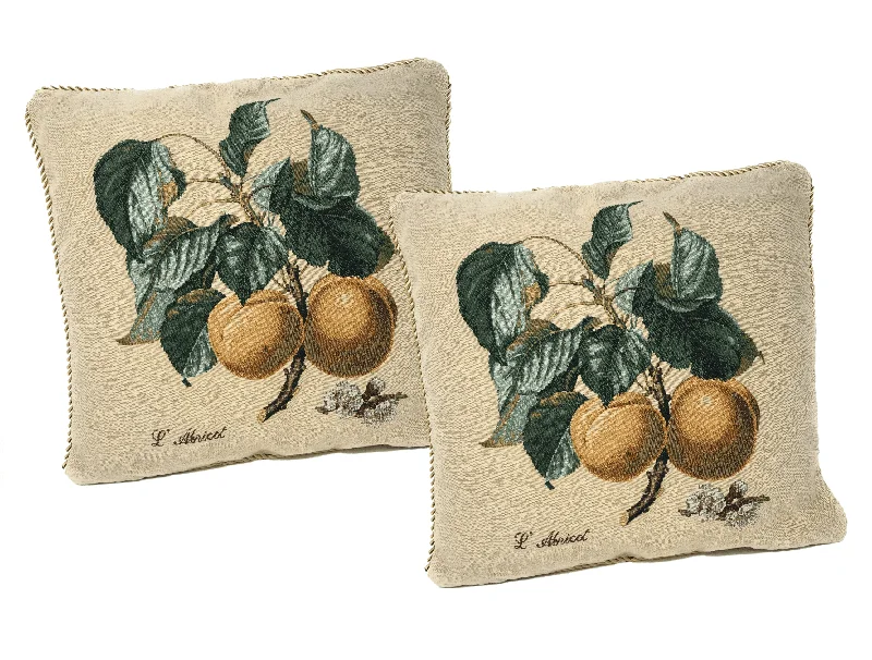 Square Pillows for Modern Home DecorDaDa Bedding Set of 2-Pieces Yellow Apricot Fruits Elegant Tapestry Throw Pillow Covers w/ Inserts - 18" x 18"
