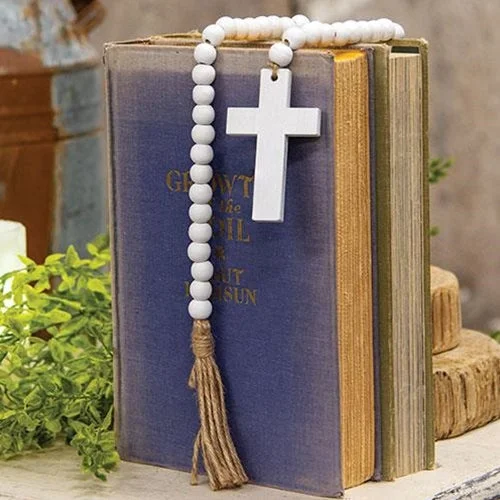 Bed skirts with a satin finish for a shiny appearanceWhite Cross Bead Garland