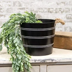 Bed skirts with a scalloped hem for a charming detailBlack Striped Metal Bucket w/Jute Handles Large