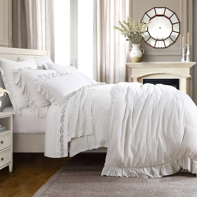 Silk blankets with a smooth and elegant touchHiEnd Accents Lily 3 PC Washed Linen King Duvet Set, White