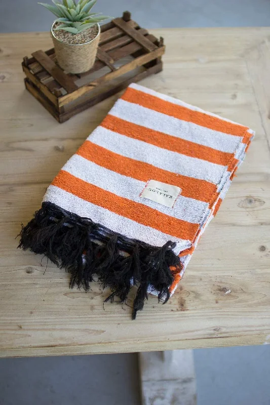 Linen blankets with a rustic and textured lookKalalou NRV1360 Blanket Cotton, Orange and White