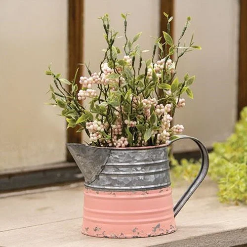 Linen bed skirts for a natural and rustic feelDistressed Pink & Galvanized Pitcher