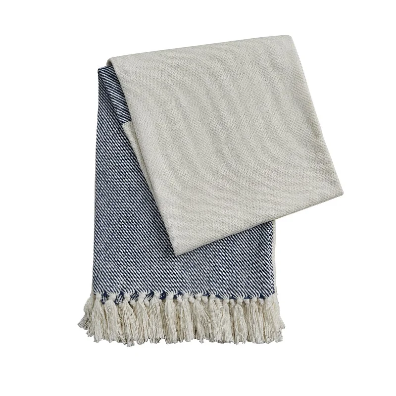 Mohair blankets with a unique sheen and softnessHerringbone Throw Natural/Navy