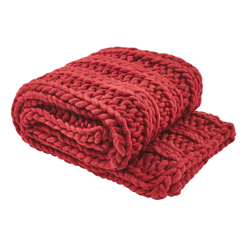 Wool blankets with natural warmth and insulationChunky Ribbed Knit Throw - Garnet