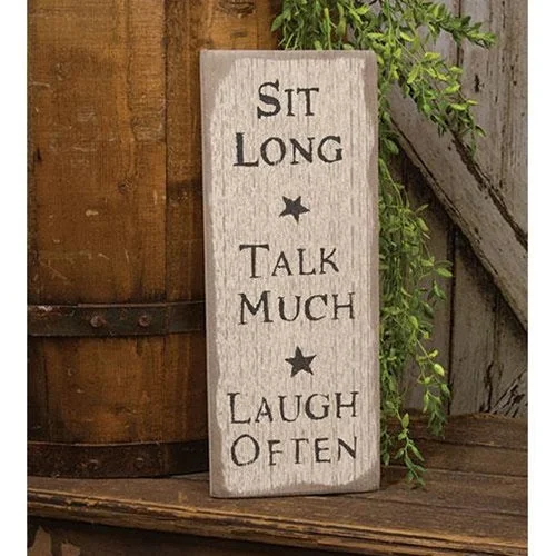 California king bed skirts for a larger bedSit Long Talk Much Laugh Often Distressed Barnwood Sign