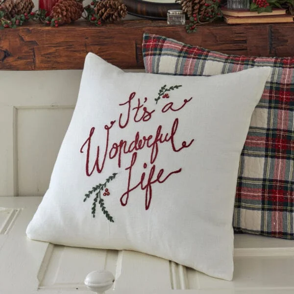 Kids Pillows with Fun DesignsWonderful Life Embroidered Linen Pillow Cream