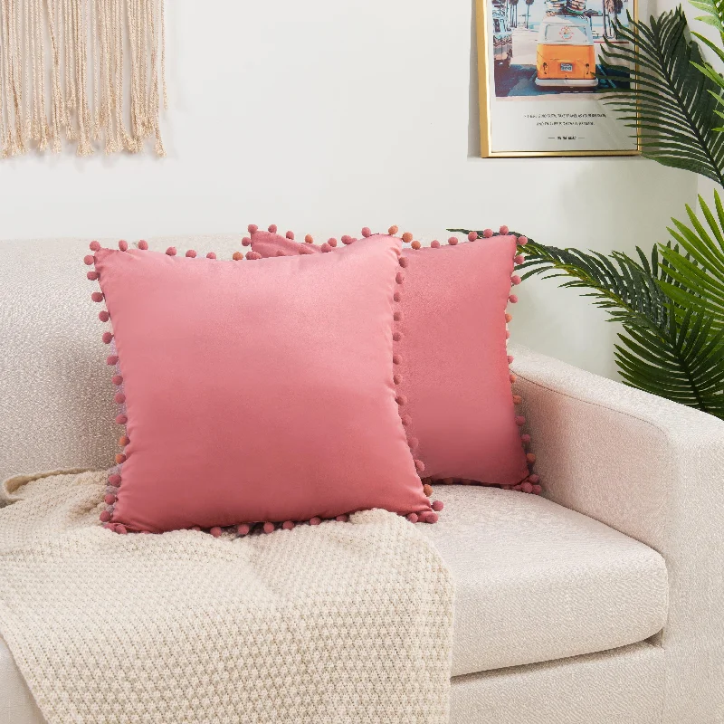 Silk Pillows for Smooth Skin and HairElegant Comfort 2 Piece Pom-Pom Velvet Cushion Cover - Pillow Covers Silk Pillows for Smooth Skin and HairElegant Comfort 2 Piece Pom-Pom Velvet Cushion Cover - Pillow Covers