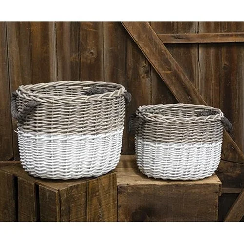 Bed skirts with a lace trim for a romantic touch*2/Set White Dipped Grain Baskets