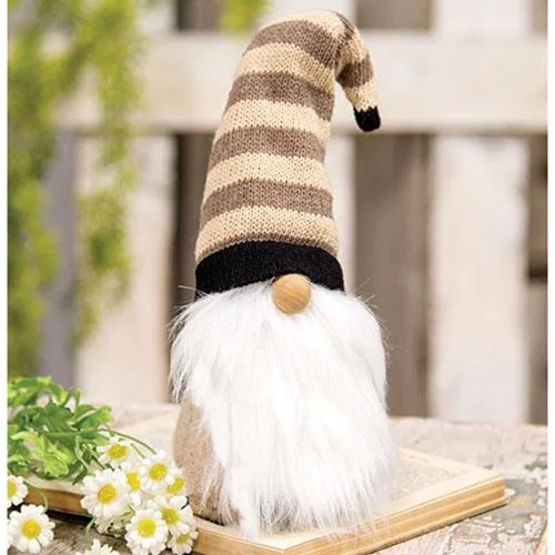 Bed skirts with a geometric print for a modern aestheticCozy Gnome w/Tan Striped Hat