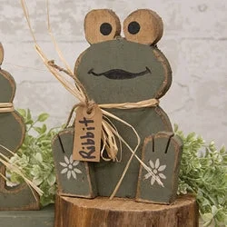 Bed skirts with a contemporary styleRustic Wood Sitting Baby Frog w/"Ribbit" Tag