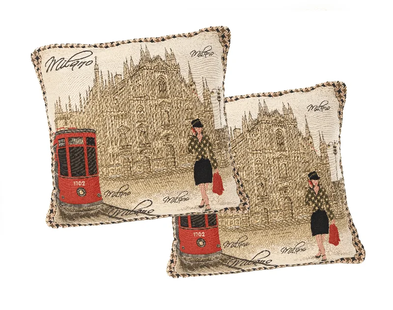Down Alternative Pillows for Ethical ChoicesDaDa Bedding Set of 2-Pieces Postcard Milan Tapestry Throw Pillow Covers w/ Pillow Inserts, 18" x 18"