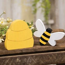 Bed skirts with a soft fleece lining for added comfort2/Set Distressed Wooden Bee & Hive Sitters