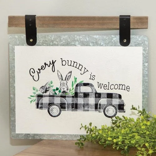 Bed skirts with a tie - back design for adjustabilityEvery Bunny Is Welcome Bunny & Truck Plaque
