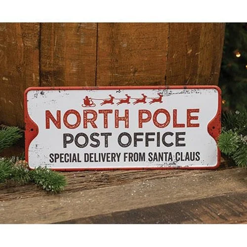Bed skirts in pastel shades for a delicate lookNorth Pole Metal Sign